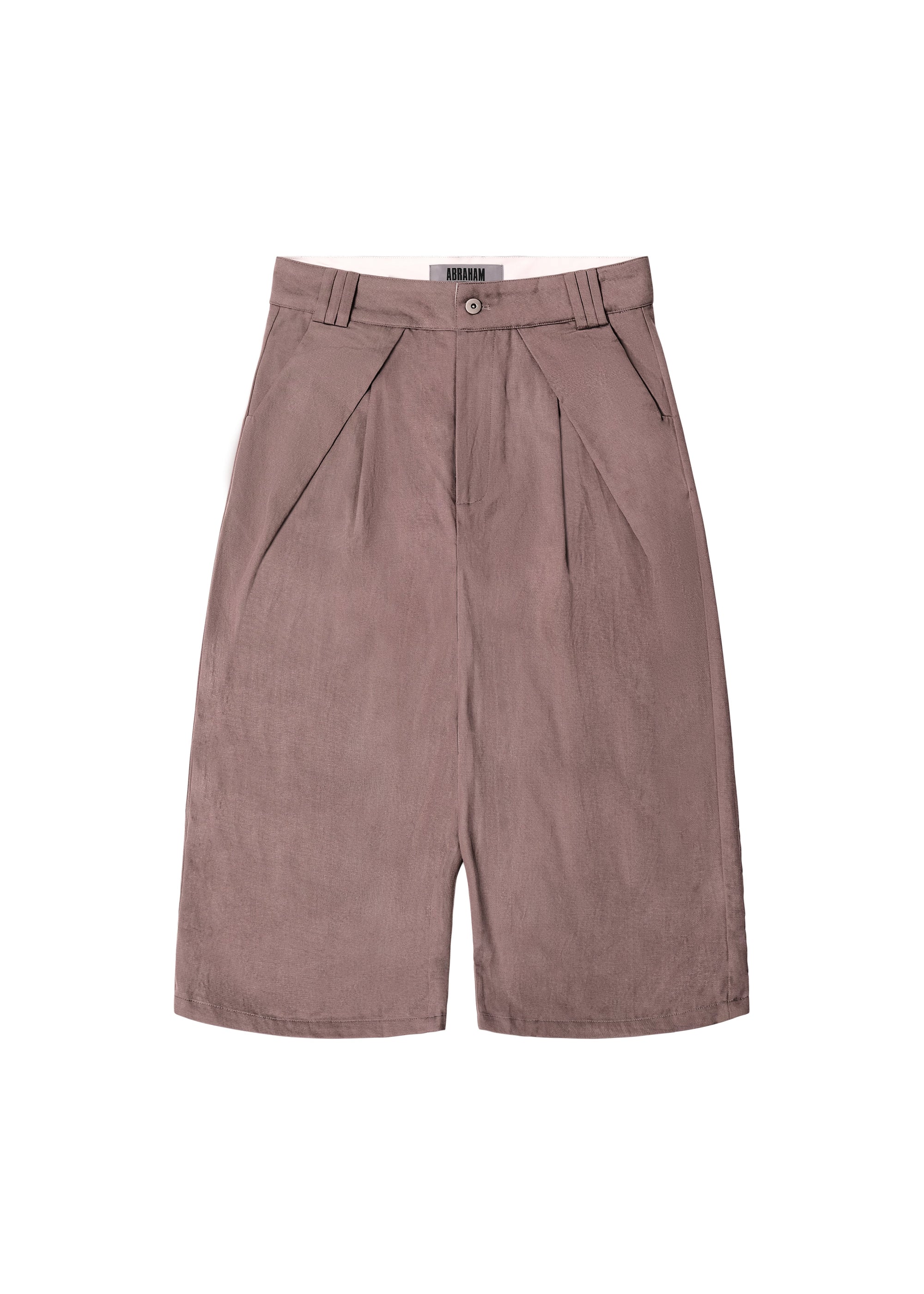 Cotton Twill Pleated Capri Shorts in Taupe